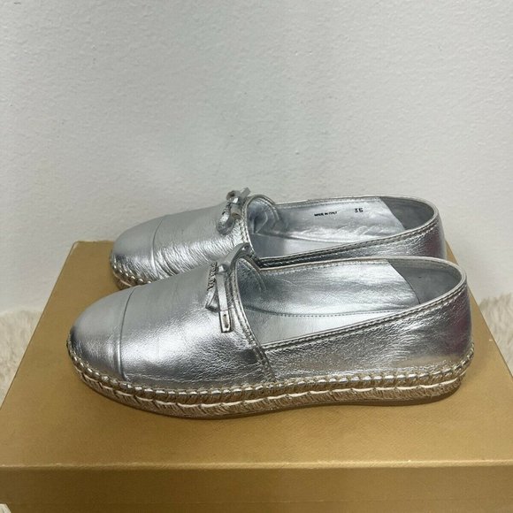NIB Prada Bow Logo Leather Loafer Gabardine Plaque Flat Espadrilles 35/ US 5 - Picture 4 of 10